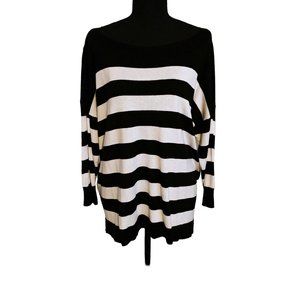 WHBM Black and White Striped Boatneck Sweater - Size XL